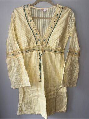 BohoYellow Embroidered Long Sleeve Whimsical Dress